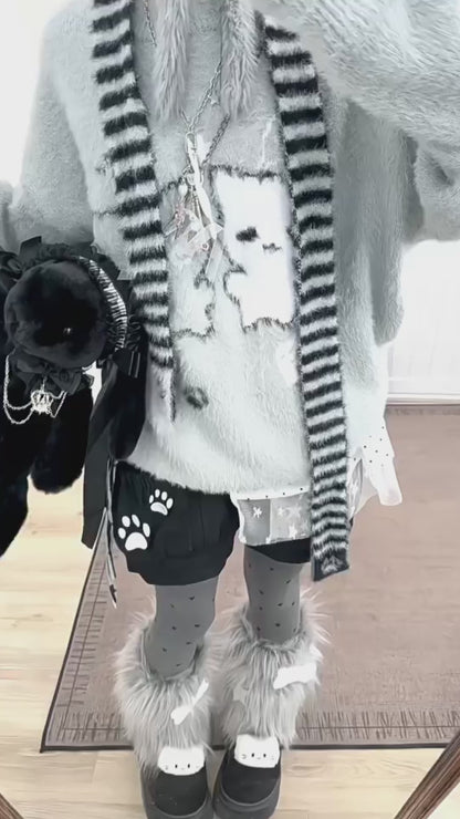 ふわもこ猫柄ニット＋マフラー付き