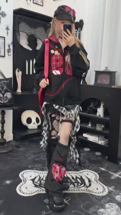 ヴィンテージ甘辛 数字刺繍チェック切替ジャケット