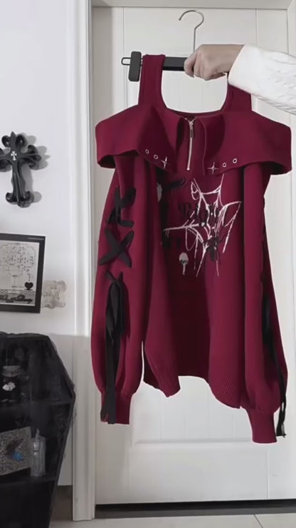 ゴシックグラフィックオフショルニット