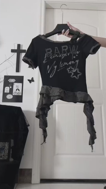 肩見せ×個性派 デザインショートTシャツ