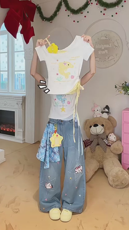 フラワーオフショルレイヤードT