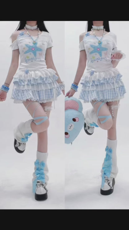 ヒトデプリントチェックレーストップス