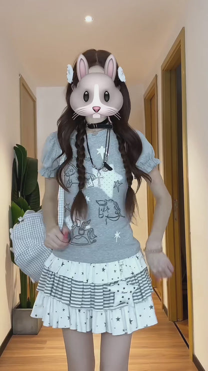 星×木馬パフスリーブトップス