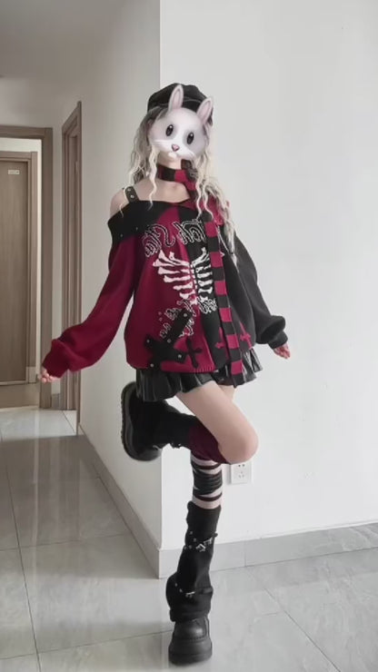 ゴシック 配色 肩見せデザインニット