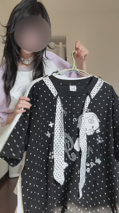 ネコドットタイ付きTシャツ