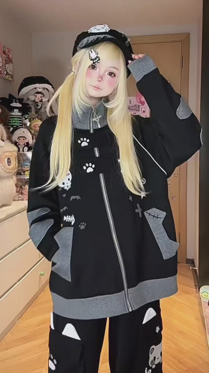 ねこ刺繍×スター柄 ラグランブルゾン