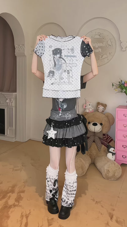 ドットメッシュフリルTシャツ
