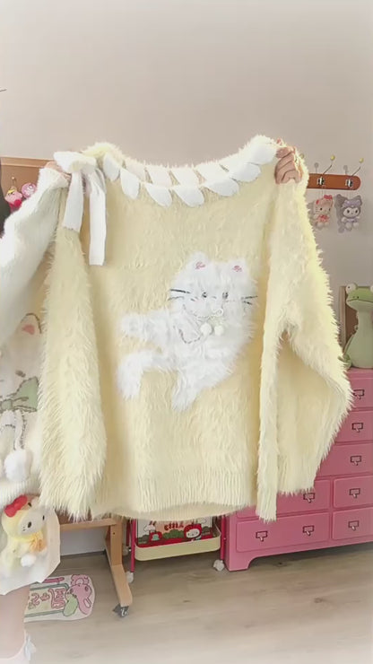 ポップ猫マカロンふわふわニット