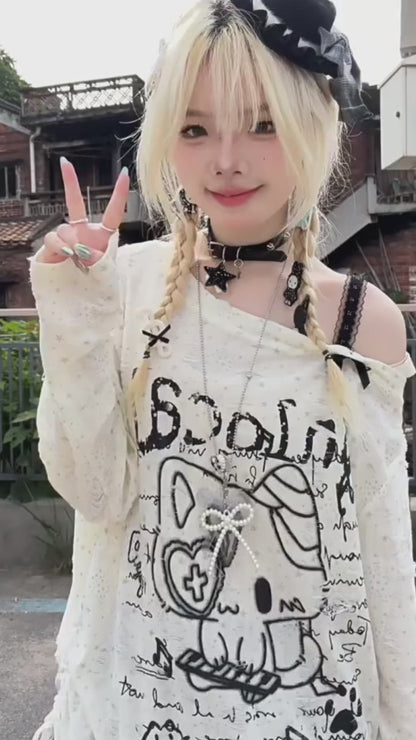 バンデージねこアシメドロストダメージロンT