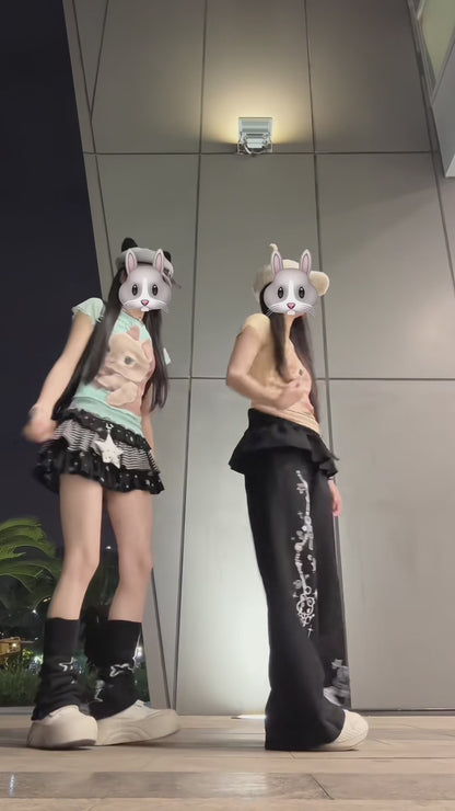 星柄レイヤード風ワイドパンツ