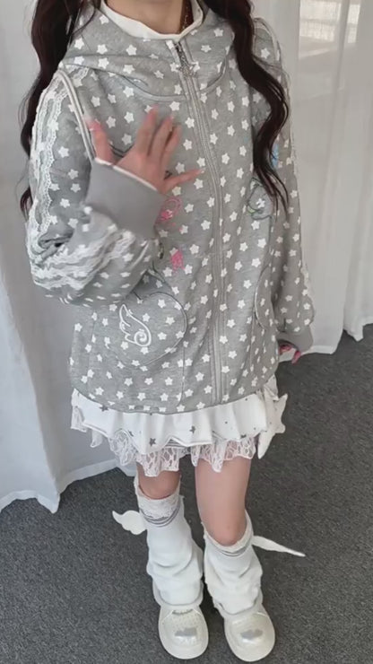 春先ゆる地雷風ネコ×星柄フードスウェット