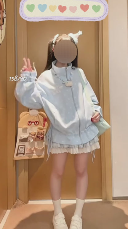 スター総柄ハイネックドロストジップフーディー