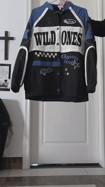 ストリート復古パッチワーク×ライダーズスタジャン（取り外し可能）