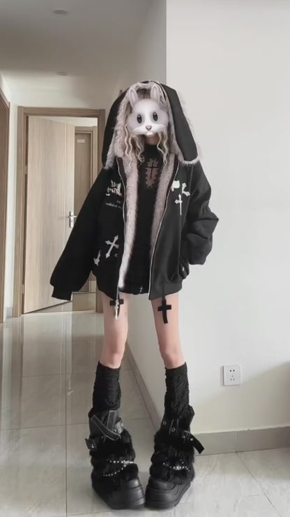 悪魔バニー×ふわもこムートン中綿コート