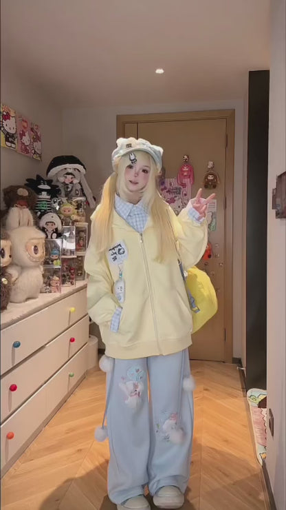 🐶レースレイヤード風スウェートパンツ｜ゆるガーリー刺繍ドッグ
