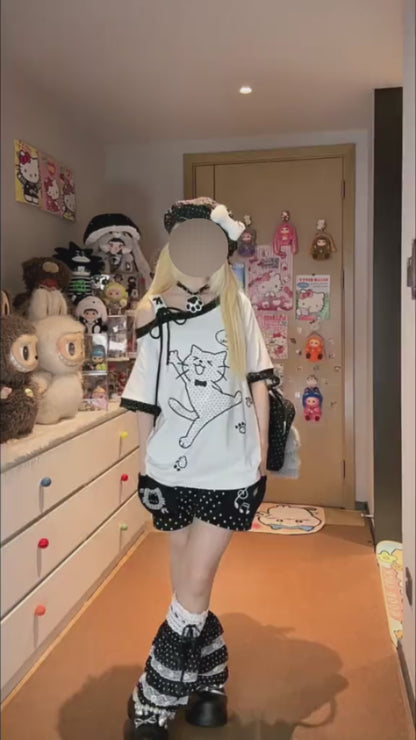 ドット×ネコ♡アシメTシャツ