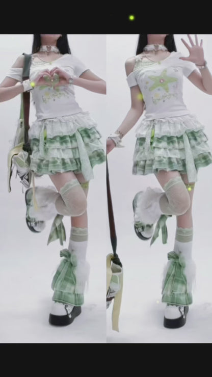 ヒトデプリントチェックレーストップス