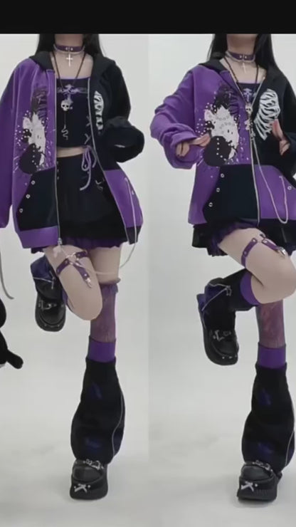 バイカラーグラフィックルーズジップパーカー