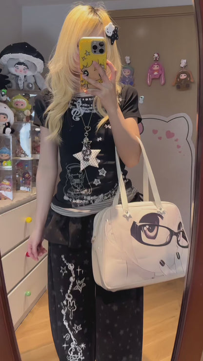 星柄レイヤード風ワイドパンツ
