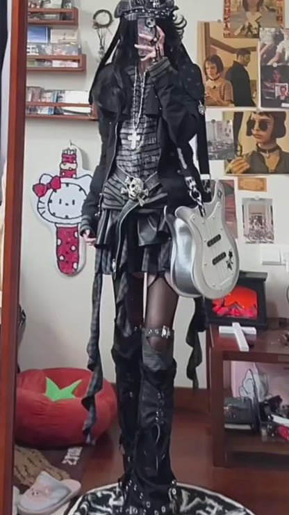 闇フリンジレザー　アシメスカート