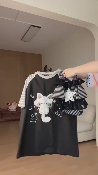 猫モチーフラグランTシャツ